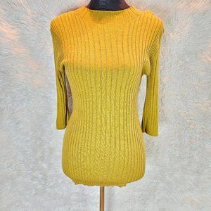 Atmosphere Women's Mustard Yellow Stretch Knitted 3/4 Sleeves Sweat Shirt
